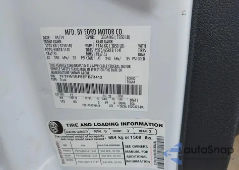 2014 Ford F-150 Xlt from USA, damaged, VIN 1FTFW1EF8EFB73412